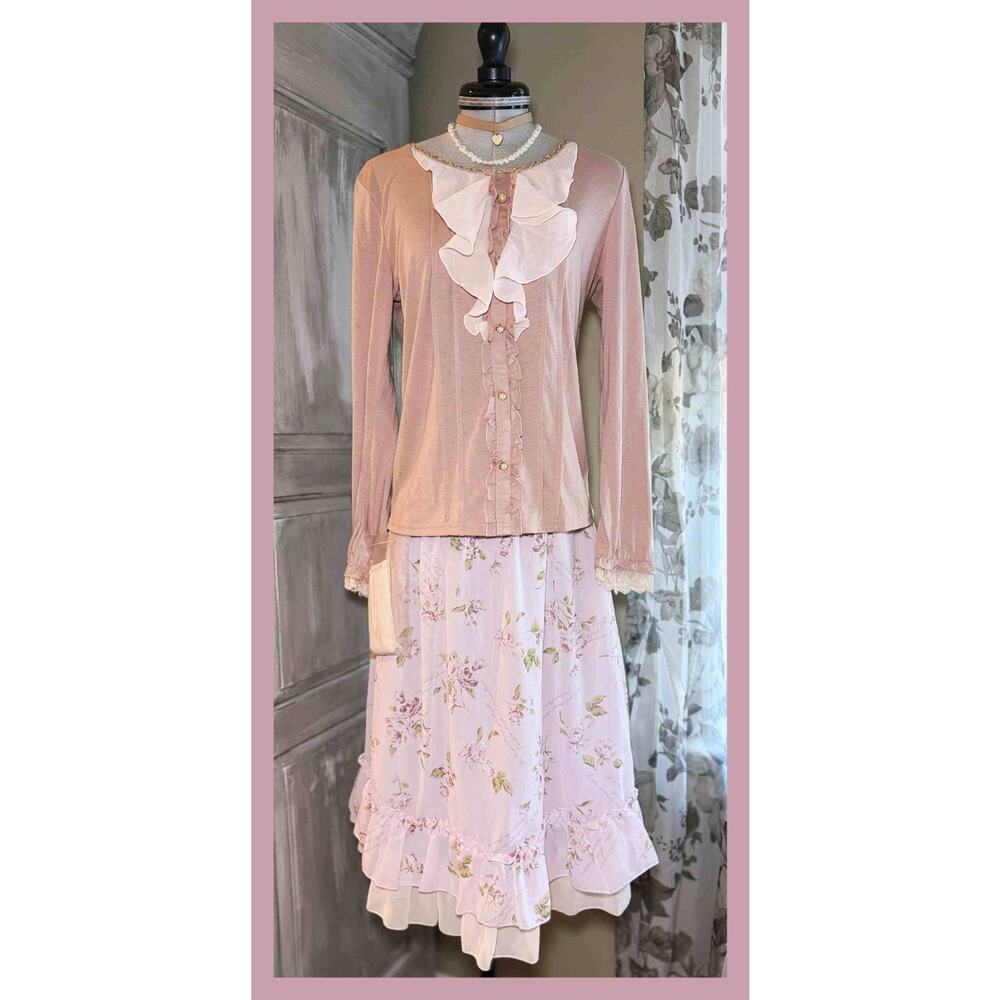Axes Femme Ruffle Blouse Classical Rose Skirt Set Himekaji Coquette Shoujo Girl - Picture 2 of 16